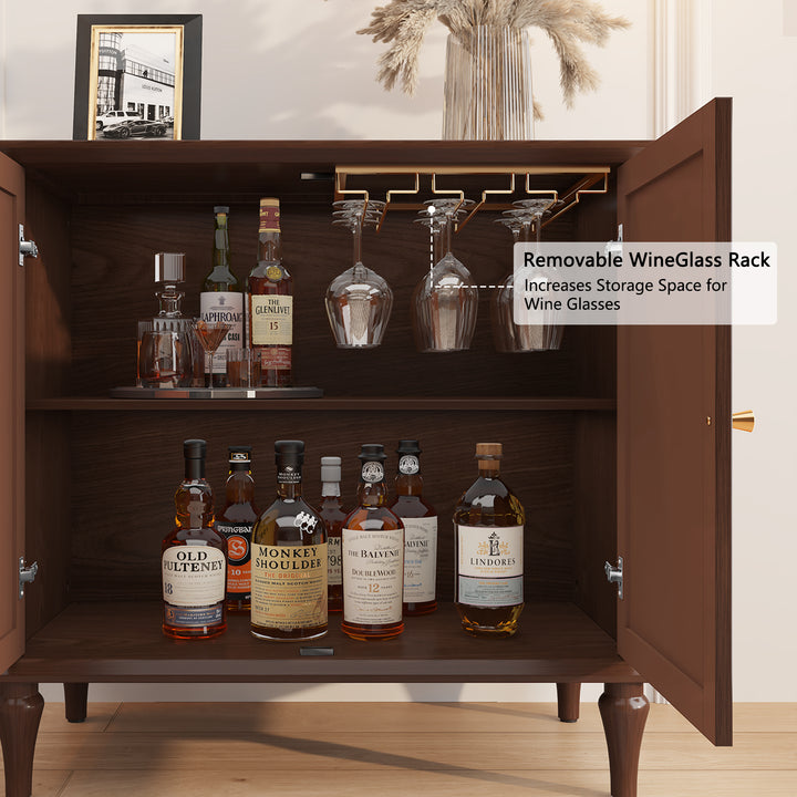 HLR® Mid-Century Modern 31.4''W Wooden Credenza Sideboard – 2-Door with Adjustable Shelves for Living & Dining Room