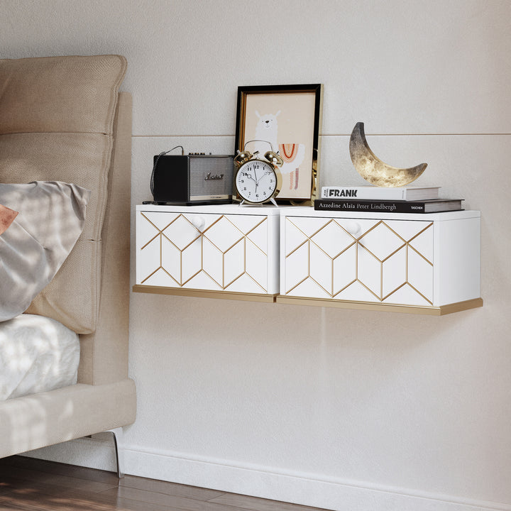 HLR® Small Floating Nightstand Wall Mounted – Removable Door, Easy to Install & Space-Saving for Small Bedrooms, Bathrooms
