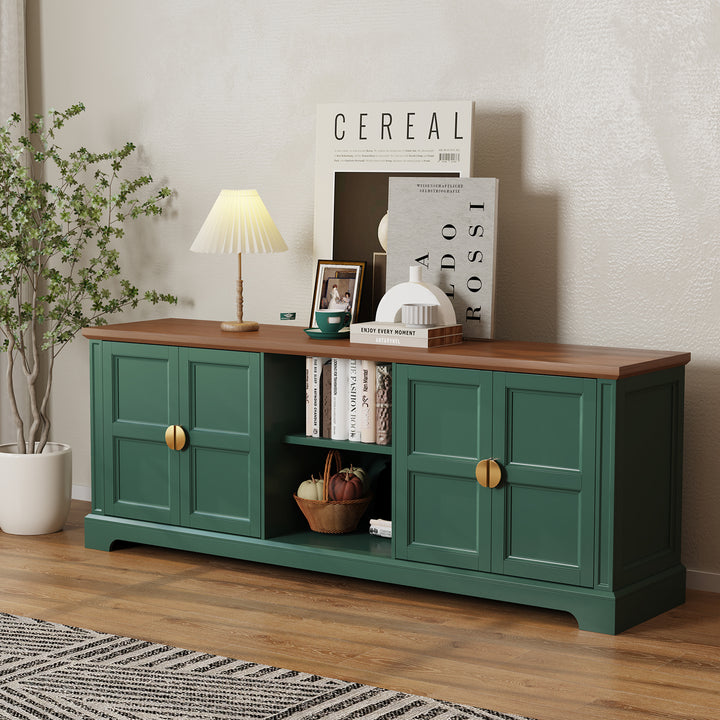 HLR® 67'' Modern Farmhouse TV Stand with Wood Entertainment Center for 75'' TVs Storage and Cable Management for Living Room