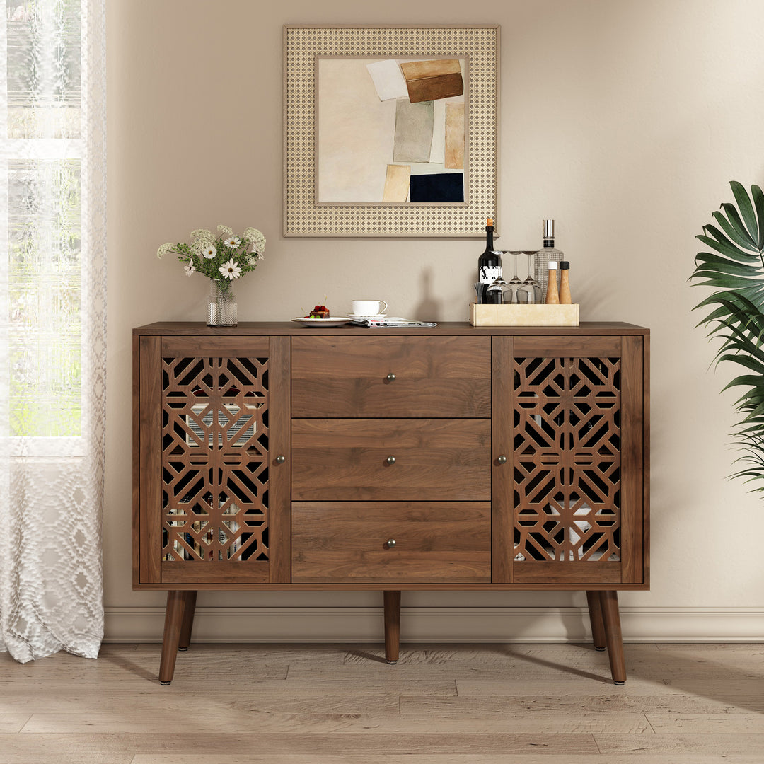 HLR® 48" Wooden Credenza Sideboard with 2 Doors & 3 Drawers Storage TV Stand for Living Room to Organize Clutter and Fits Most TVs