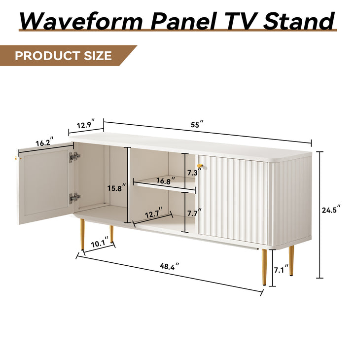 HLR® Mid Century Modern Fluted TV Stand with Stylish Storage for Living Room & Bedroom