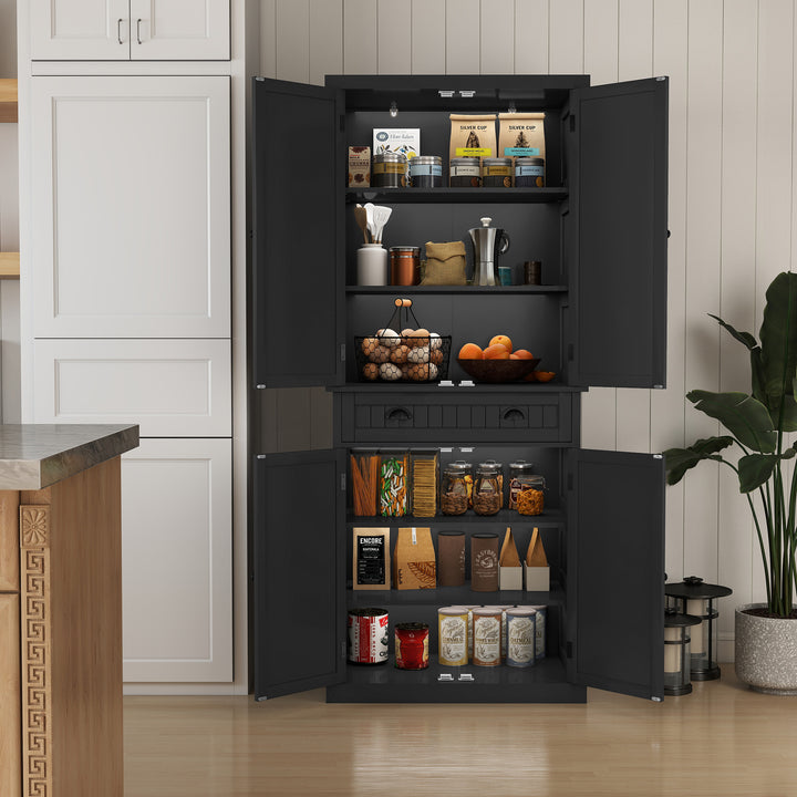 HLR® Classic White Freestanding Pantry Cabinet with Adjustable Shelves & Drawer – Versatile Storage for Kitchen, Bathroom & Hallway