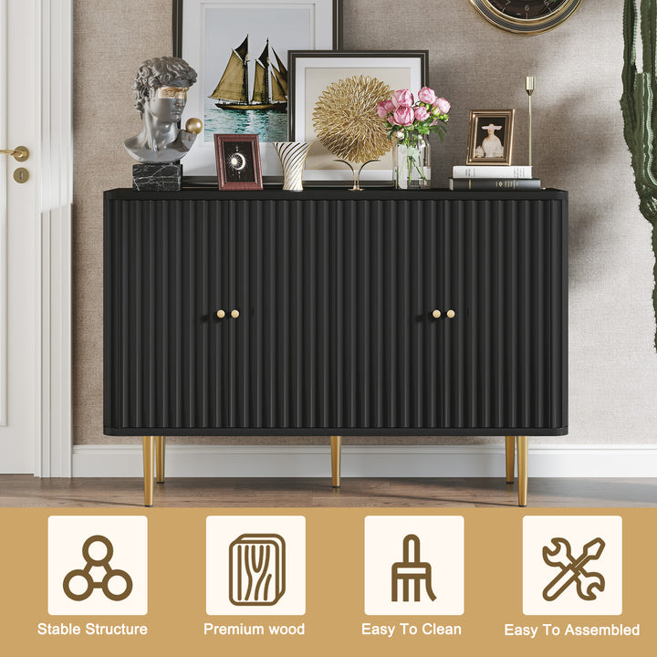 HLR® 48" Modern Sideboard Buffet with 4 Doors & Removable Shelves – Embossed Credenza Entryway Cabinet for Living & Dining Rooms