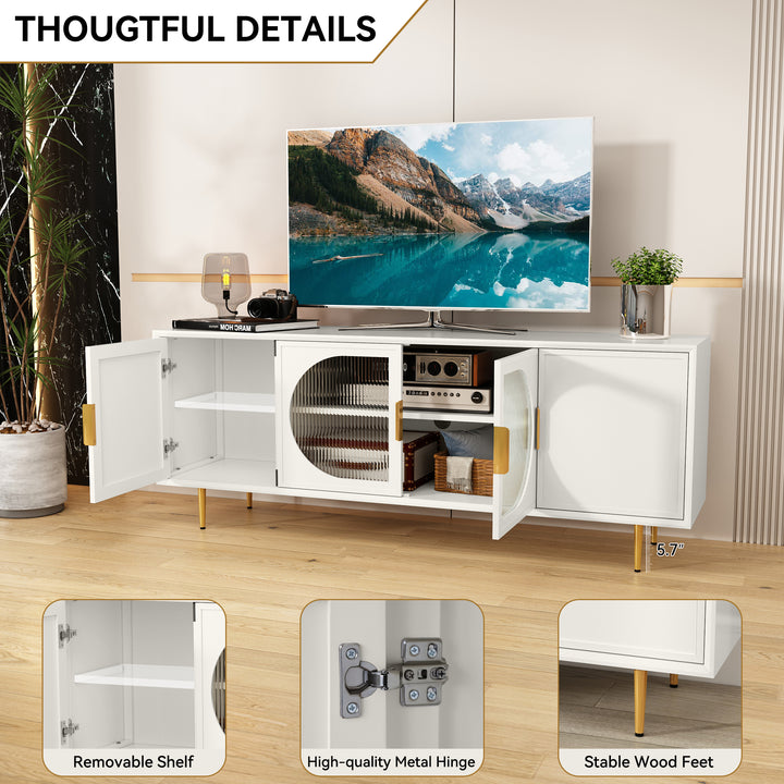HLR® Modern TV Stand for TVs Up to 70" with Glass-Door Console & Gold Legs – Wooden Entertainment Center for Living & Bedroom