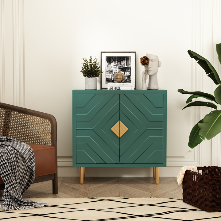 HLR® Modern Accent Cabinet – Decorative Embossed Pattern Doors Sideboard Buffet with Storage – Stylish Storage for Living Room & Dining