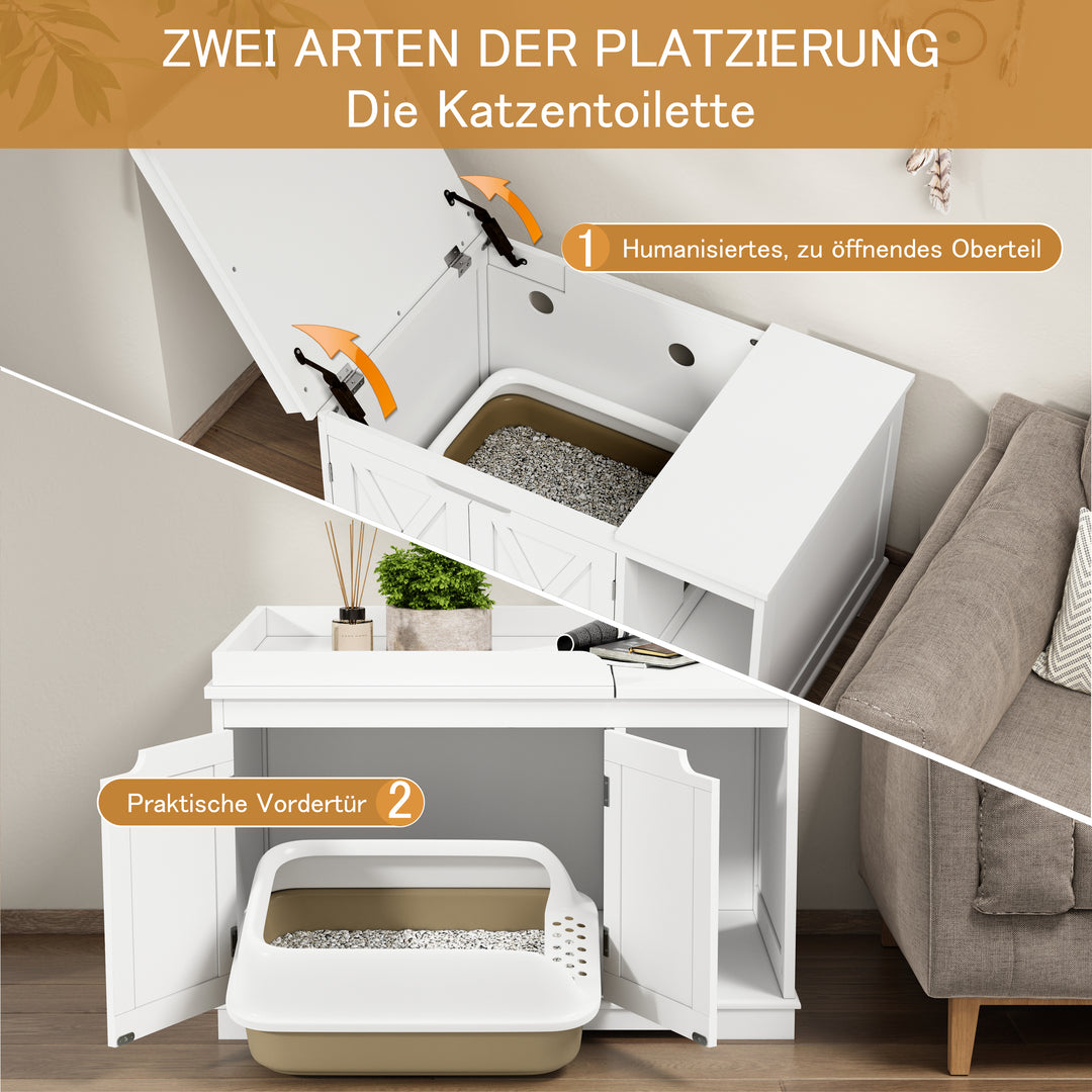 HLR® Hidden Flip-Top Cat Litter Box Furniture Wooden Enclosure Spacious for Medium & Large Cats
