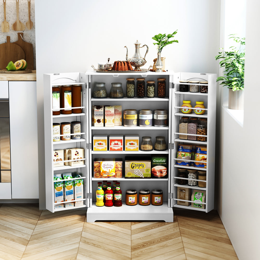 HLR® 41" Classic White Freestanding Kitchen Pantry Cabinet with Adjustable Shelves & Doors – Versatile Storage for Kitchen, Dining & Living Spaces