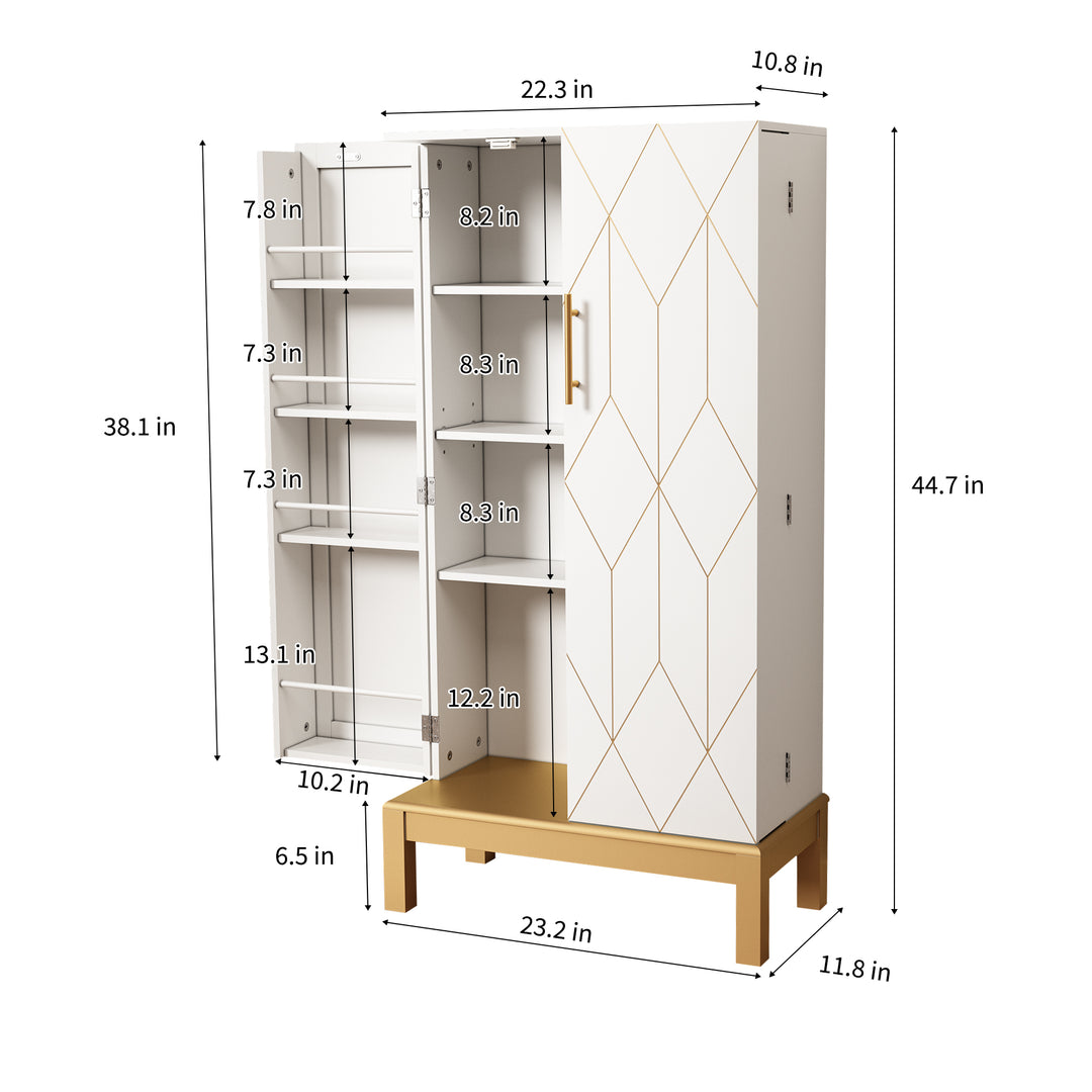 HLR® 45" Kitchen Pantry Cabinet with Gold Trim – Storage Cabinet for Kitchen & Dining Room