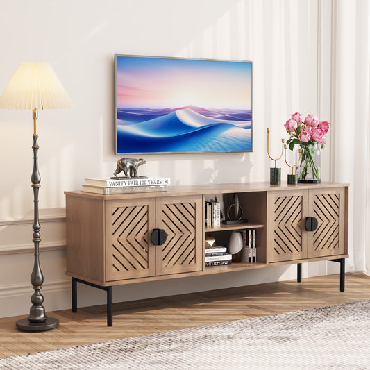 HLR® Modern Wood TV Stand with 2-Tier Shelves & Storage – Stylish Centerpiece for Living Room
