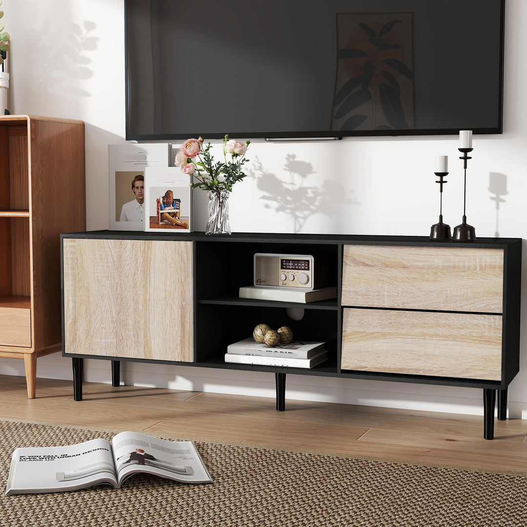 HLR® 75" Mid Century Modern TV Stand – Storage Console with Drawers – Entertainment Center for Living Room