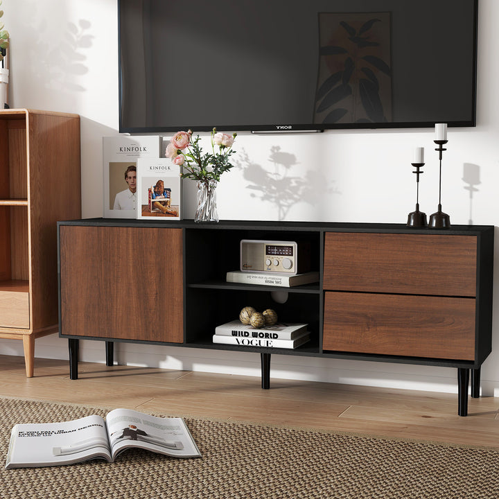HLR® 75" Mid Century Modern TV Stand – Storage Console with Drawers – Entertainment Center for Living Room