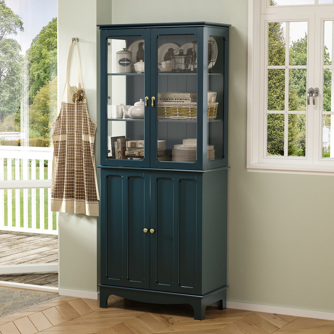 HLR® 72" Classical Freestanding Pantry Sideboard with Glass Doors – Adjustable Shelves Tall Storage Cabinet for Kitchen, Dining & Living Room