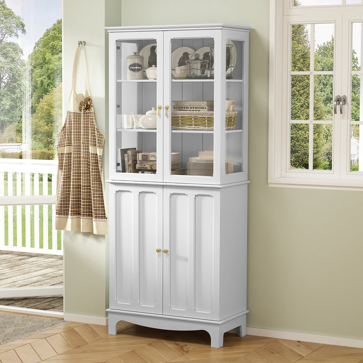 HLR® 72" Classical Freestanding Pantry Sideboard with Glass Doors – Adjustable Shelves Tall Storage Cabinet for Kitchen, Dining & Living Room