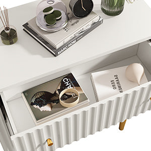 HLR® White Modern Tall Wood Dresser 3-Drawer Storage Cabinet with Fluted Texture – Stylish Organizer for Bedroom, Closet, Living Room & Hallway