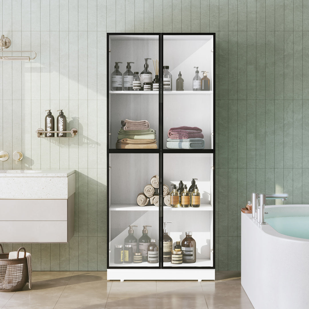 HLR® Modern Tall Glass-Door Curio Display Cabinet – 4-Tier Shelving for Collectibles – Stylish Showcase for Living Room & Home Office