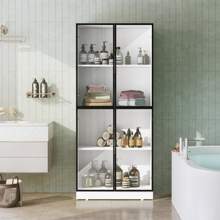 HLR® Modern Tall Glass-Door Curio Display Cabinet – 4-Tier Shelving for Collectibles – Stylish Showcase for Living Room & Home Office