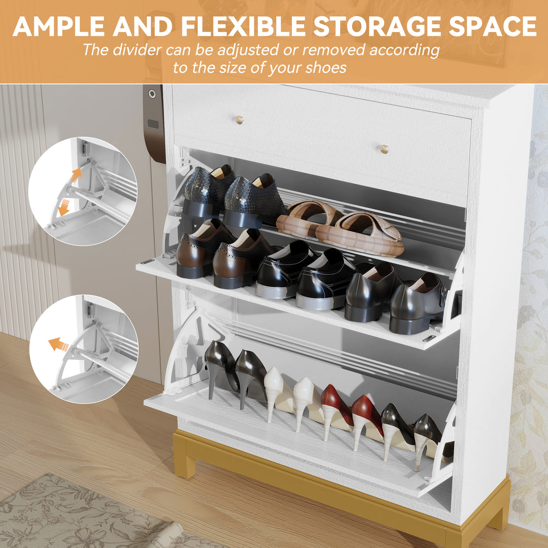 HLR® Space-Saving Hidden Shoe Cabinet – 2 Flip-Doors & 1 Drawer – Compact Storage for Entryway & Front Door