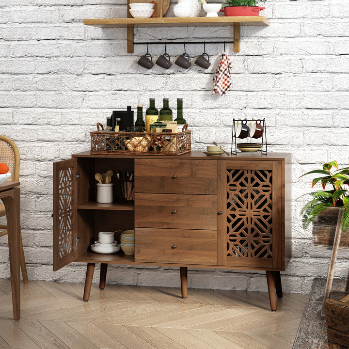 HLR® 48" Wooden Credenza Sideboard with 2 Doors & 3 Drawers Storage TV Stand for Living Room to Organize Clutter and Fits Most TVs