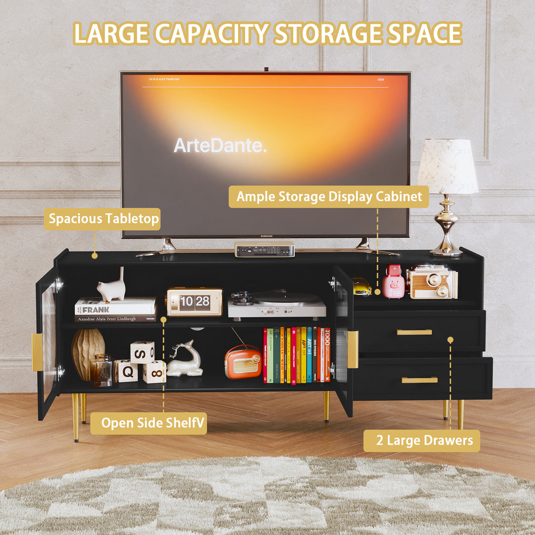 HLR® Modern Wood TV Stand – Glass Door & Drawers – Stylish Storage for Living Room