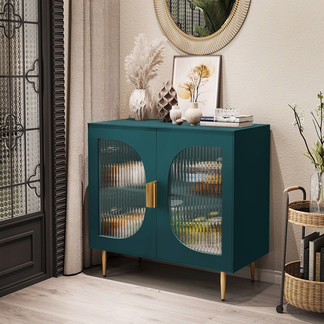 HLR® Modern Wood Credenza Sideboard – 2-Glass Door Storage – Stylish Organizer for Kitchen, Dining & Living Room