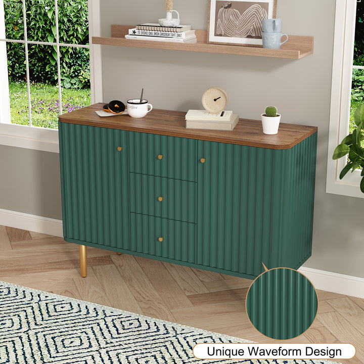 HLR® Modern Fluted Accent Sideboard Buffet with Drawers & Storage Cabinet – Stylish Organizer for Entryway, Kitchen & Living Room