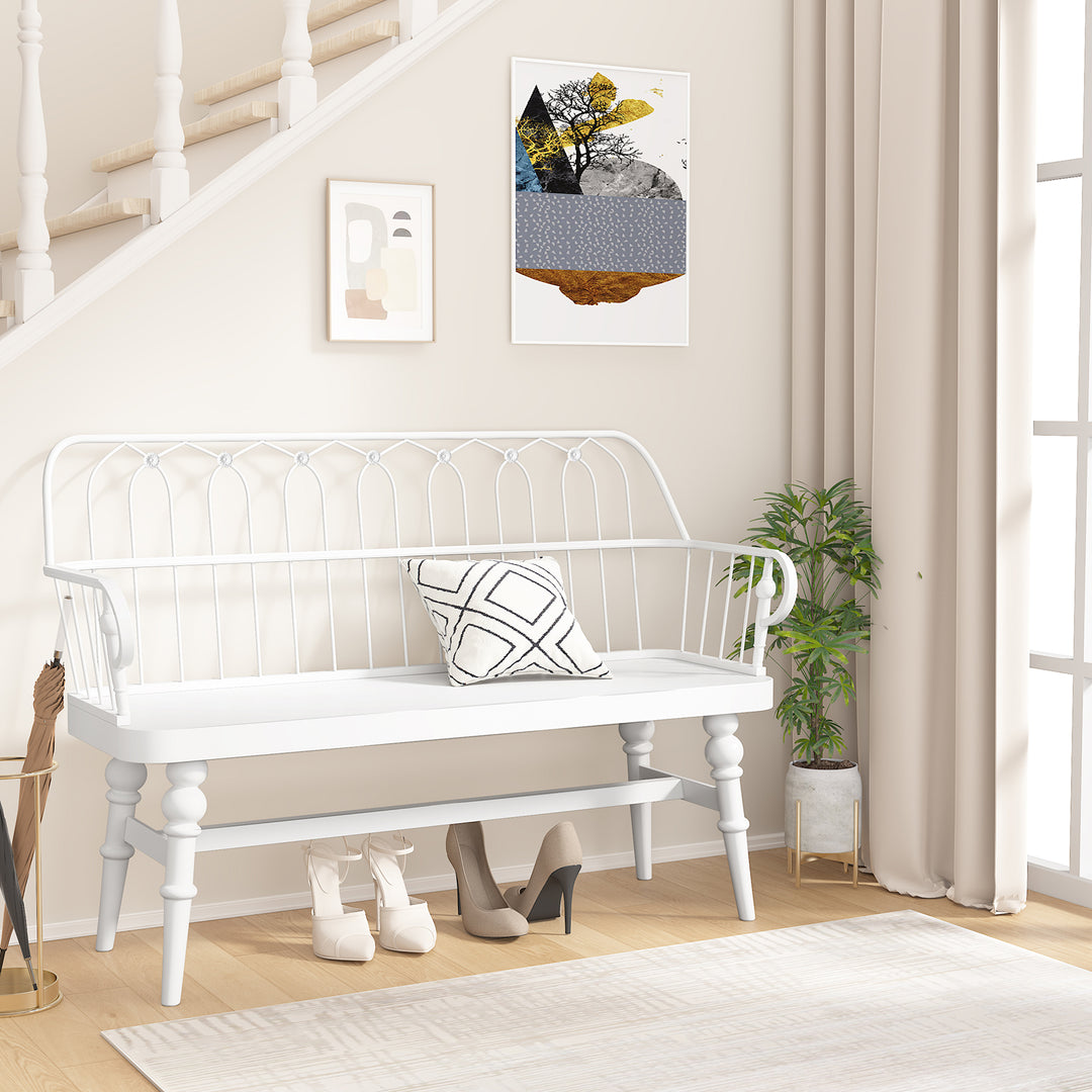 HLR® Mid-Century Modern Entryway Bench – Metal Frame with Solid Wood Legs | Industrial Hallway Seating with Retro Charm