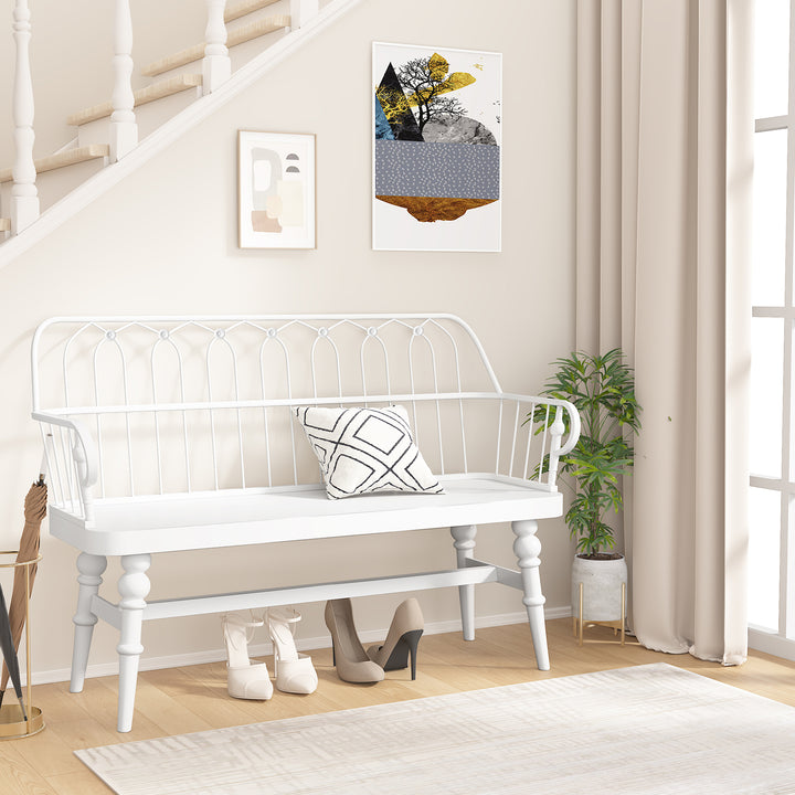 HLR® Mid-Century Modern Entryway Bench – Metal Frame with Solid Wood Legs | Industrial Hallway Seating with Retro Charm