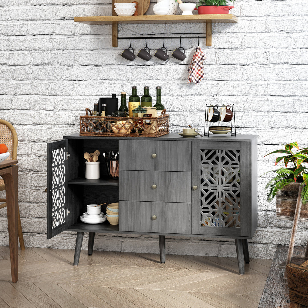 HLR® 48" Wooden Credenza Sideboard with 2 Doors & 3 Drawers Storage TV Stand for Living Room to Organize Clutter and Fits Most TVs