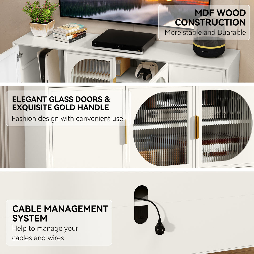 HLR® Modern TV Stand for TVs Up to 70" with Glass-Door Console & Gold Legs – Wooden Entertainment Center for Living & Bedroom