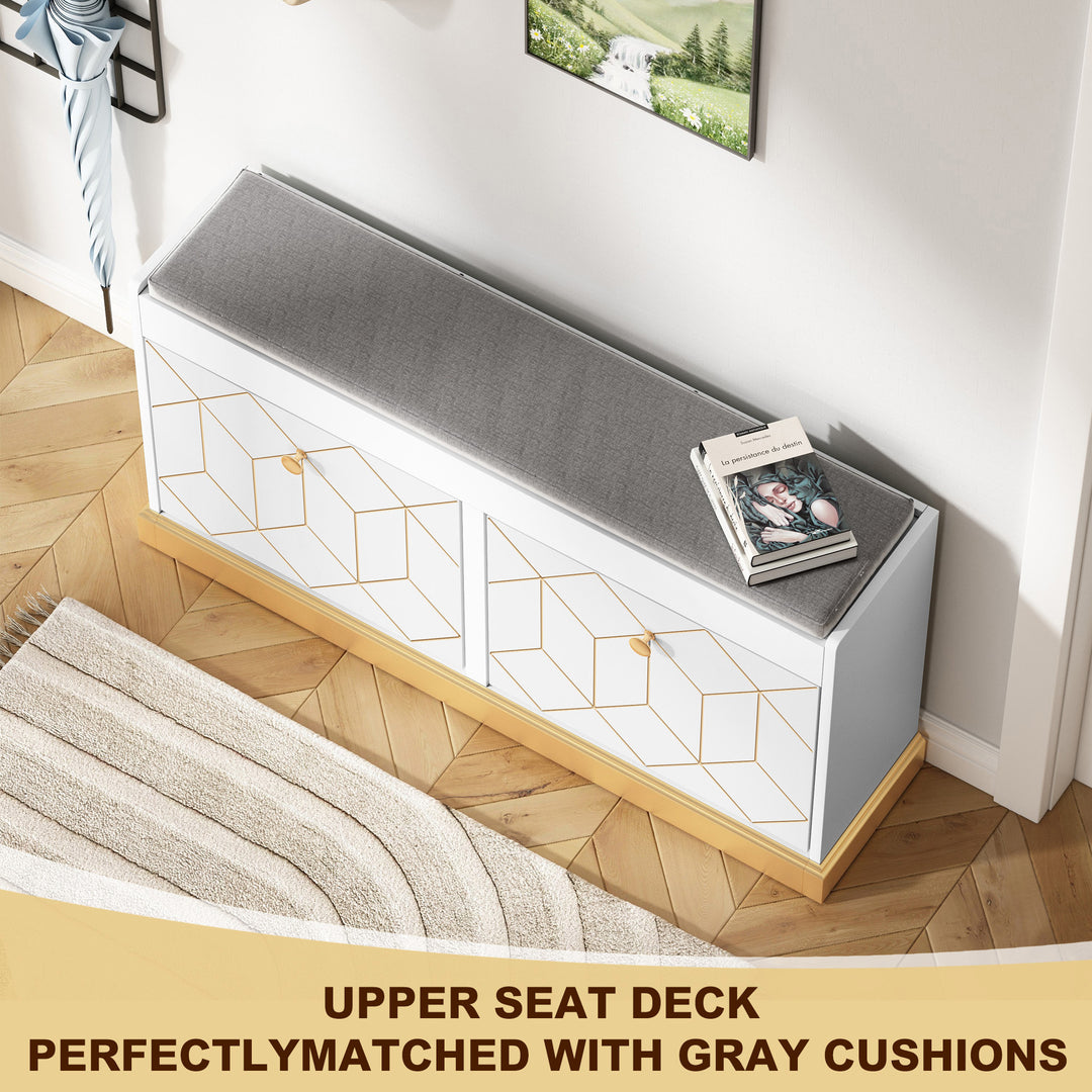 HLR® Modern Entryway Shoe Bench with 2 Flip Drawers & Padded Cushion – Stylish Storage Bench for Hallway, Closet & Living Room