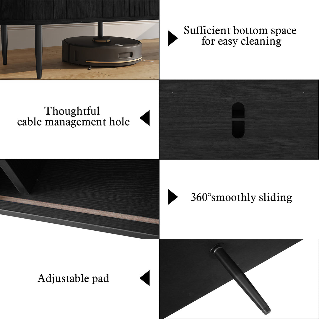 HLR® 70" Mid Century TV Stand With Tambour Door For TVs Up To 80", Brown/Black