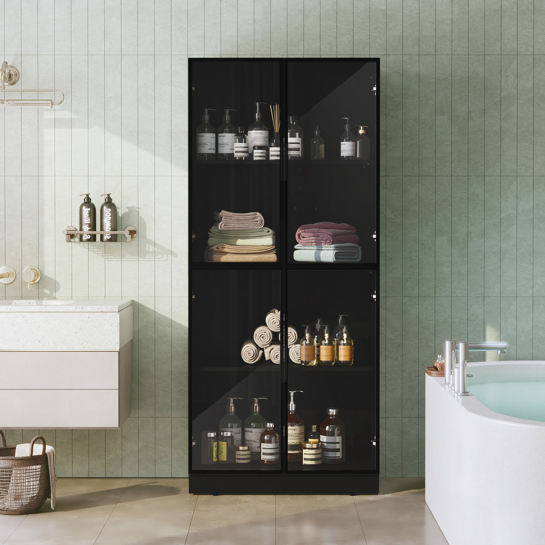 HLR® Modern Tall Glass-Door Curio Display Cabinet – 4-Tier Shelving for Collectibles – Stylish Showcase for Living Room & Home Office