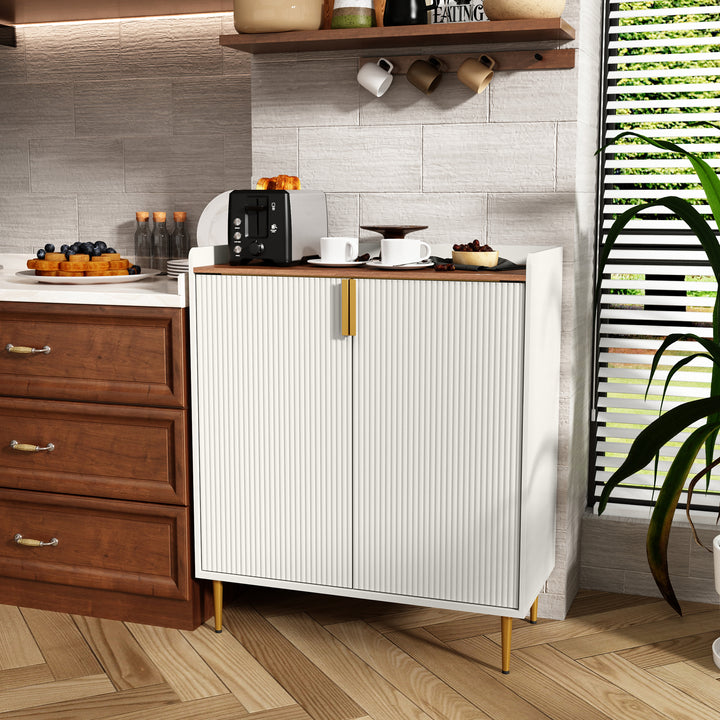HLR® Coffee Bar Cabinet with Wine Racks – Fluted Texture Liquor Cabinet Modern Sideboard Buffet for Kitchen, Dining & Living Room