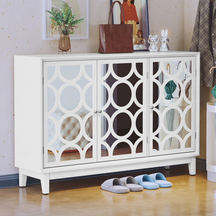 HLR® Modern Sideboard Buffet with 4 Mirror Doors – Glam Accent Storage Cabinet for Living, Dining & Entryway