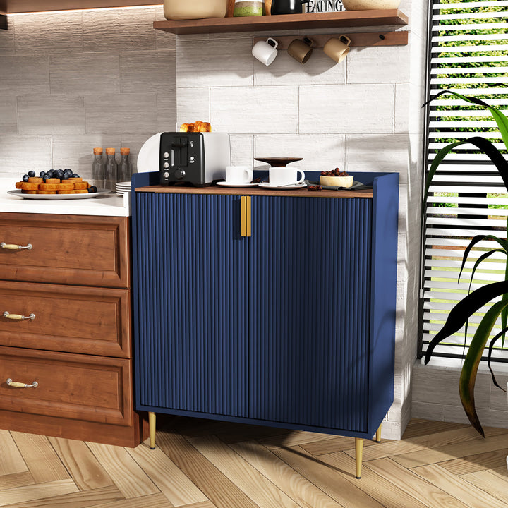 HLR® Coffee Bar Cabinet with Wine Racks – Fluted Texture Liquor Cabinet Modern Sideboard Buffet for Kitchen, Dining & Living Room