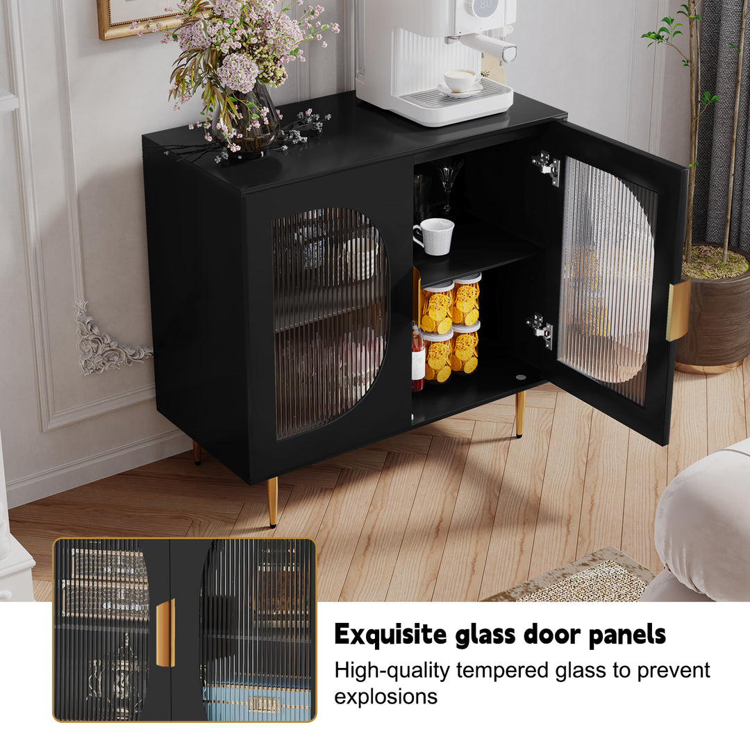 HLR® Modern Wood Credenza Sideboard – 2-Glass Door Storage – Stylish Organizer for Kitchen, Dining & Living Room