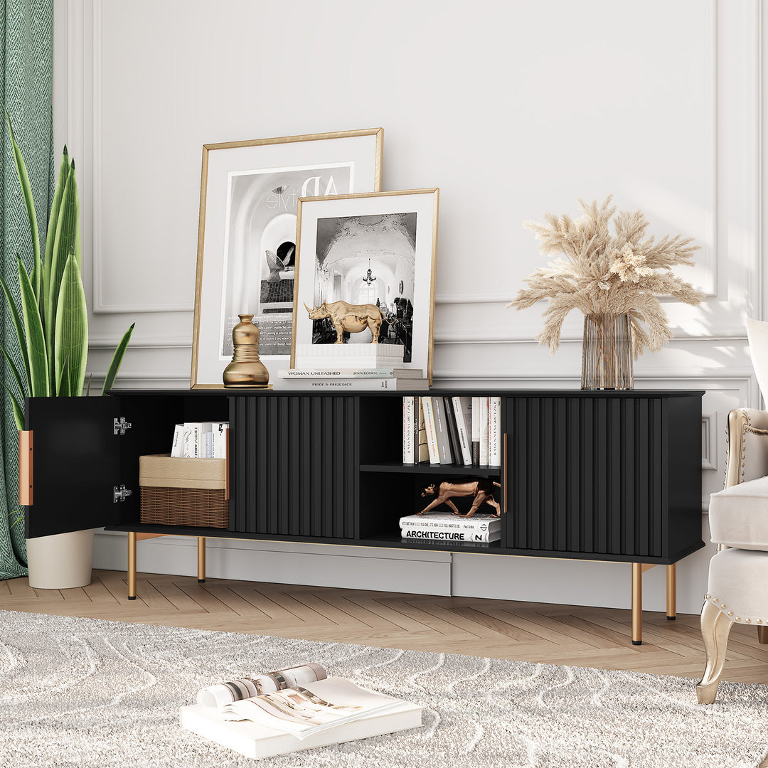 HLR® Mid Century Modern Fluted 66" TV Stand with Storage – Fits TVs up to 75" – Wooden Entertainment Center for Living Room & Family Room