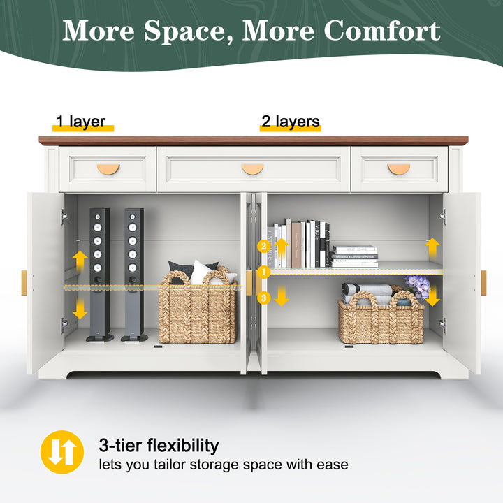 HLR® 59" Modern Large Sideboard Buffet Cabinet with 3 Drawers & 4 Doors – Organize Kitchen Clutter & Maximize Space, Green/White