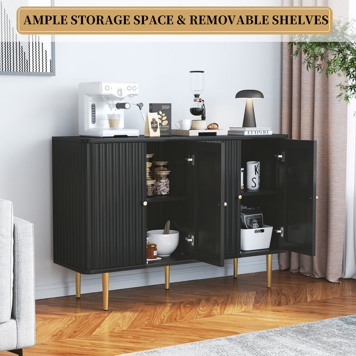 HLR® 48" Modern Sideboard Buffet with 4 Doors & Removable Shelves – Embossed Credenza Entryway Cabinet for Living & Dining Rooms