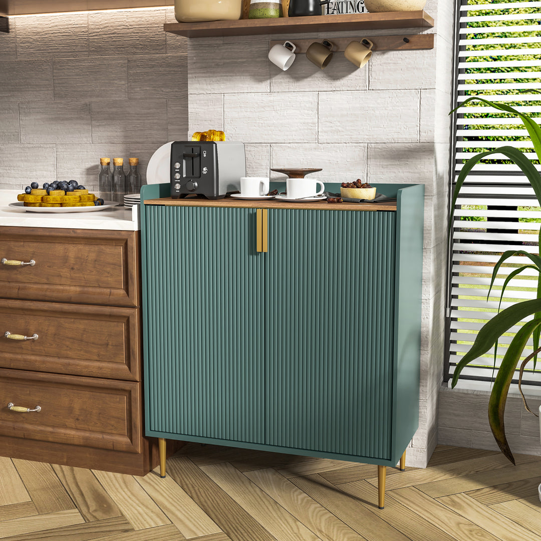 HLR® Coffee Bar Cabinet with Wine Racks – Fluted Texture Liquor Cabinet Modern Sideboard Buffet for Kitchen, Dining & Living Room