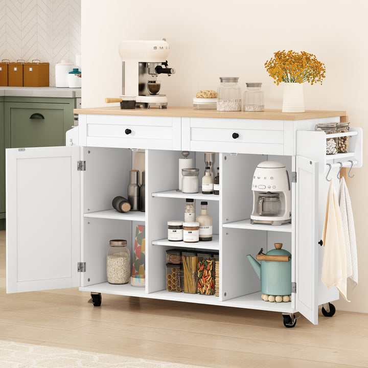 HLR® Rolling Kitchen Island with Drop-Leaf Countertop & Barn Door Design – Mobile Cart with Storage Cabinet & Tower Rack for Kitchen