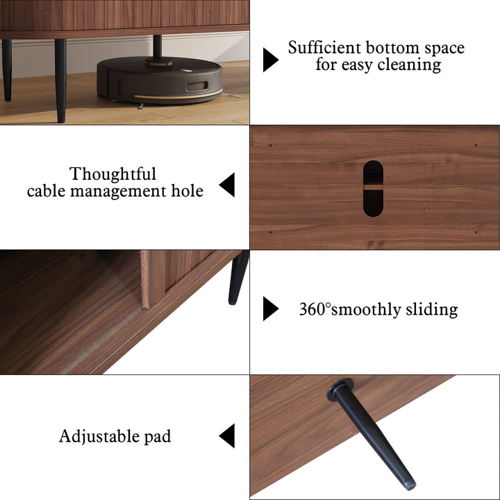 HLR® 70" Mid Century TV Stand With Tambour Door For TVs Up To 80", Brown/Black