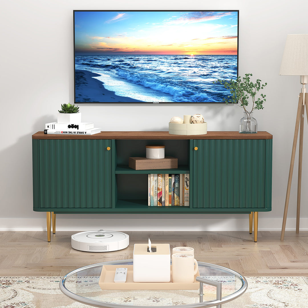HLR® Mid Century Modern Fluted TV Stand with Stylish Storage for Living Room & Bedroom