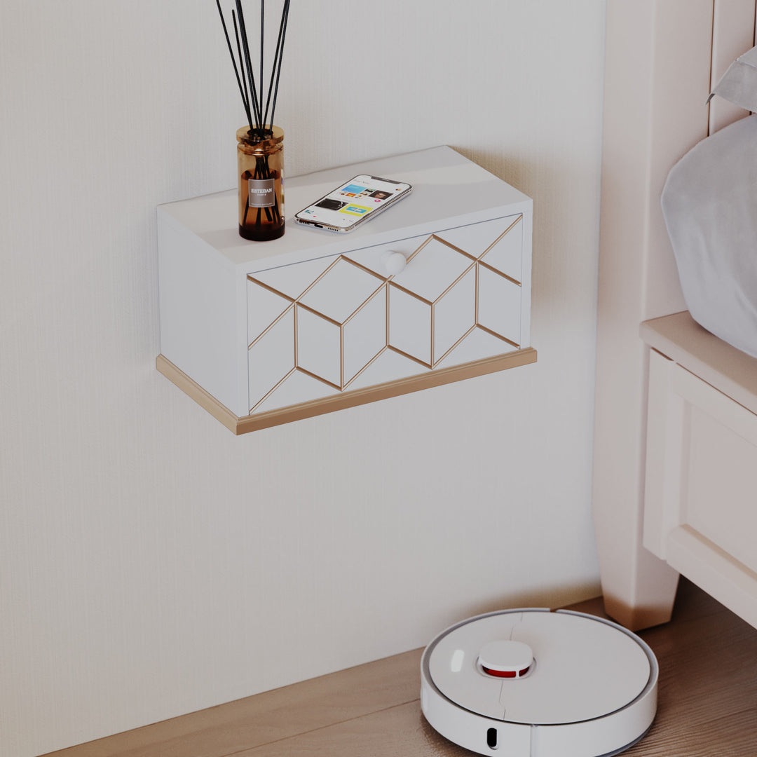 HLR® Small Floating Nightstand Wall Mounted – Removable Door, Easy to Install & Space-Saving for Small Bedrooms, Bathrooms