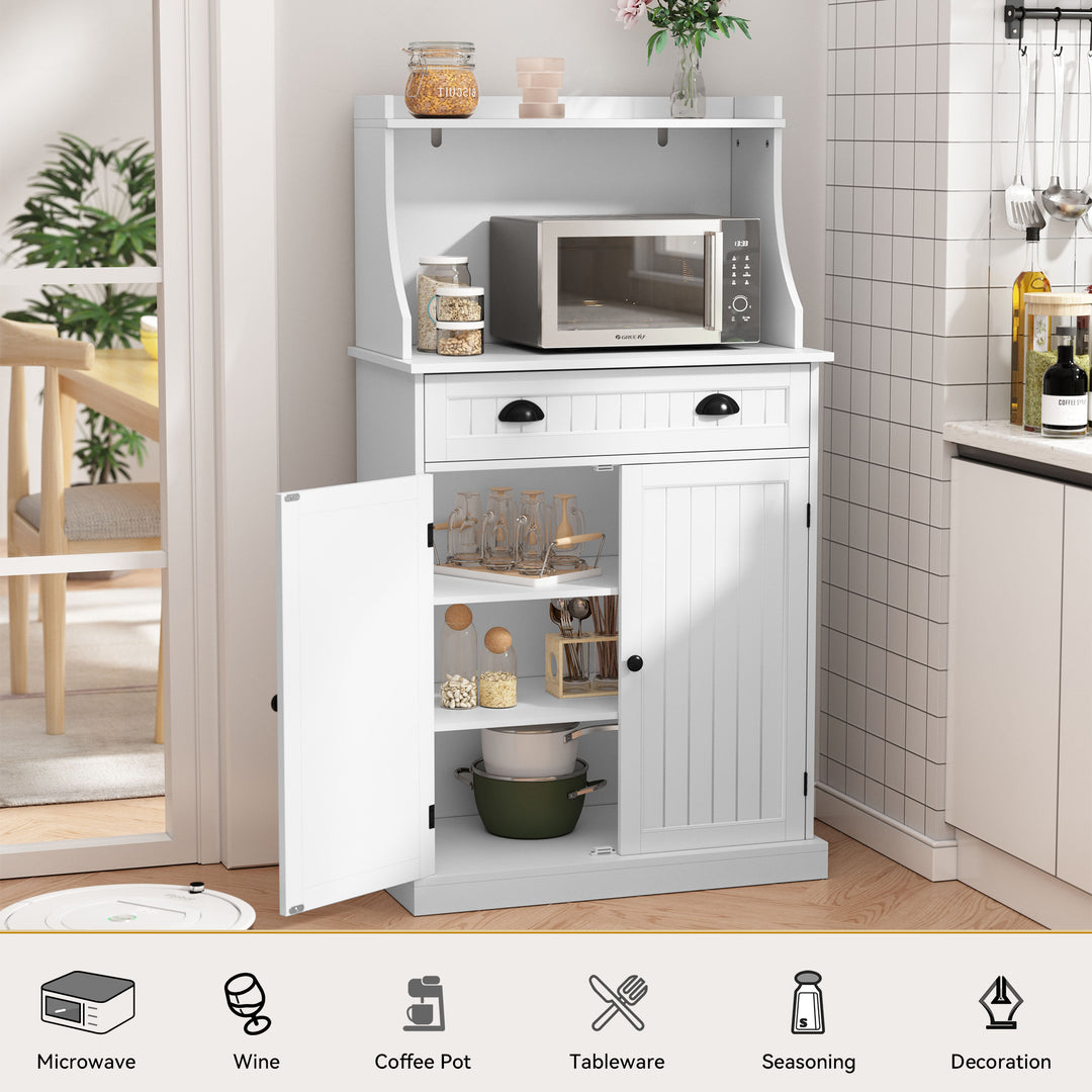 HLR® 54" White Microwave Stand with Drawers & Hutch – Adjustable Shelf Pantry Cabinet for Kitchen, Dining & Living Spaces