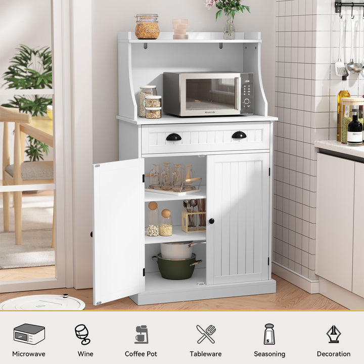 HLR® 54" White Microwave Stand with Drawers & Hutch – Adjustable Shelf Pantry Cabinet for Kitchen, Dining & Living Spaces