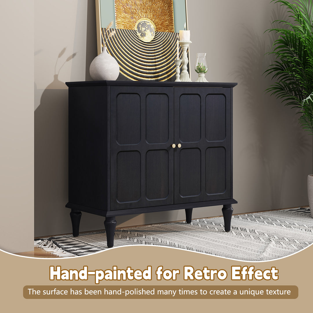 HLR® Mid-Century Modern 31.4''W Wooden Credenza Sideboard – 2-Door with Adjustable Shelves for Living & Dining Room