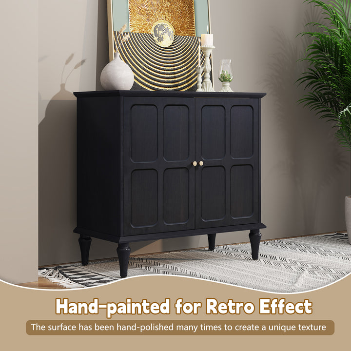HLR® Mid-Century Modern 31.4''W Wooden Credenza Sideboard – 2-Door with Adjustable Shelves for Living & Dining Room