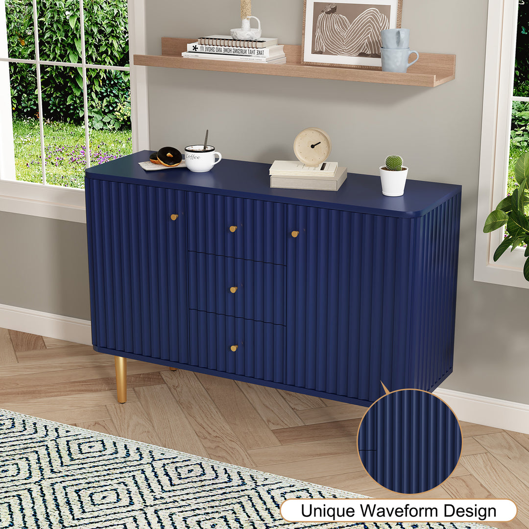 HLR® Modern Fluted Accent Sideboard Buffet with Drawers & Storage Cabinet – Stylish Organizer for Entryway, Kitchen & Living Room