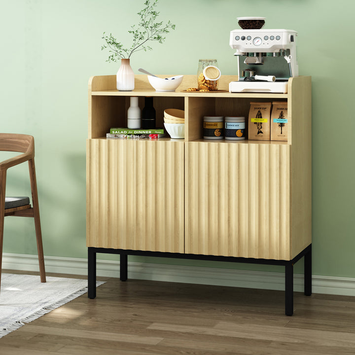 HLR® Modern 33"W Wooden Sideboard with 2 Fluted Doors and 4 Metal Feet for Entryway